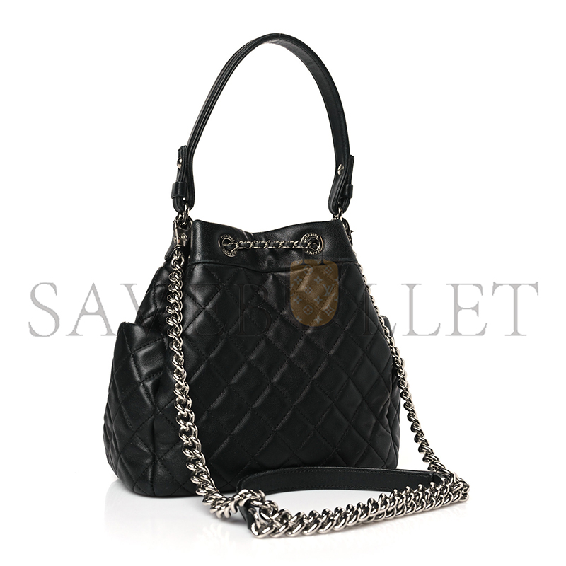 CHANEL LAMBSKIN QUILTED CC CHAIN BUCKET BAG BLACK (27*26*17cm) 